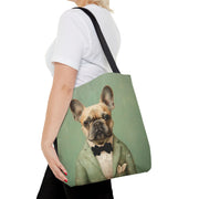 Dapper French Bulldog Tote Bag – Vintage Green, Eco-Friendly Canvas