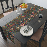 William Morris Inspired Strawberry Thief Table Runner | Green, Red, and Blue Design (72" or 90")