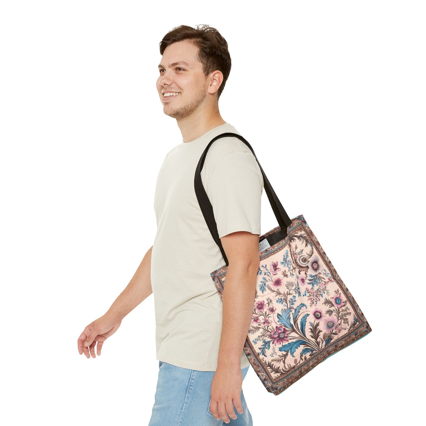 Elegant Floral Pattern Canvas Tote Bag - Reusable & Stylish Shopping Bag