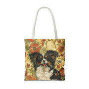 Papillon Dog Floral Canvas Tote Bag, Cute and Eco-Friendly Gift