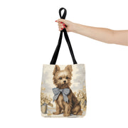 Adorable Yorkshire Terrier Tote Bag, Vintage Floral Design, Dog Lover Gift