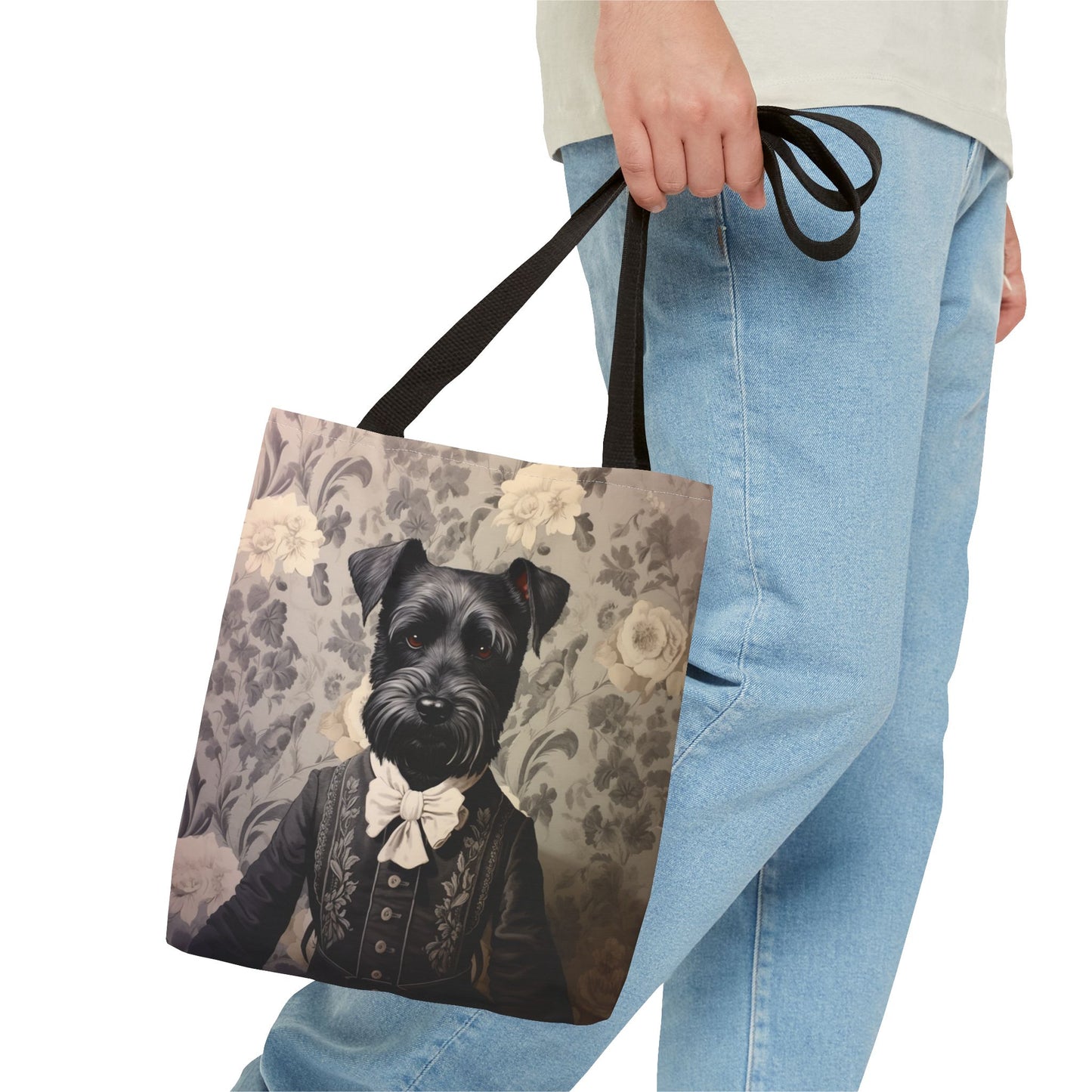 Distinguished Schnauzer Tote Bag, Elegant Floral Design for Dog Lovers