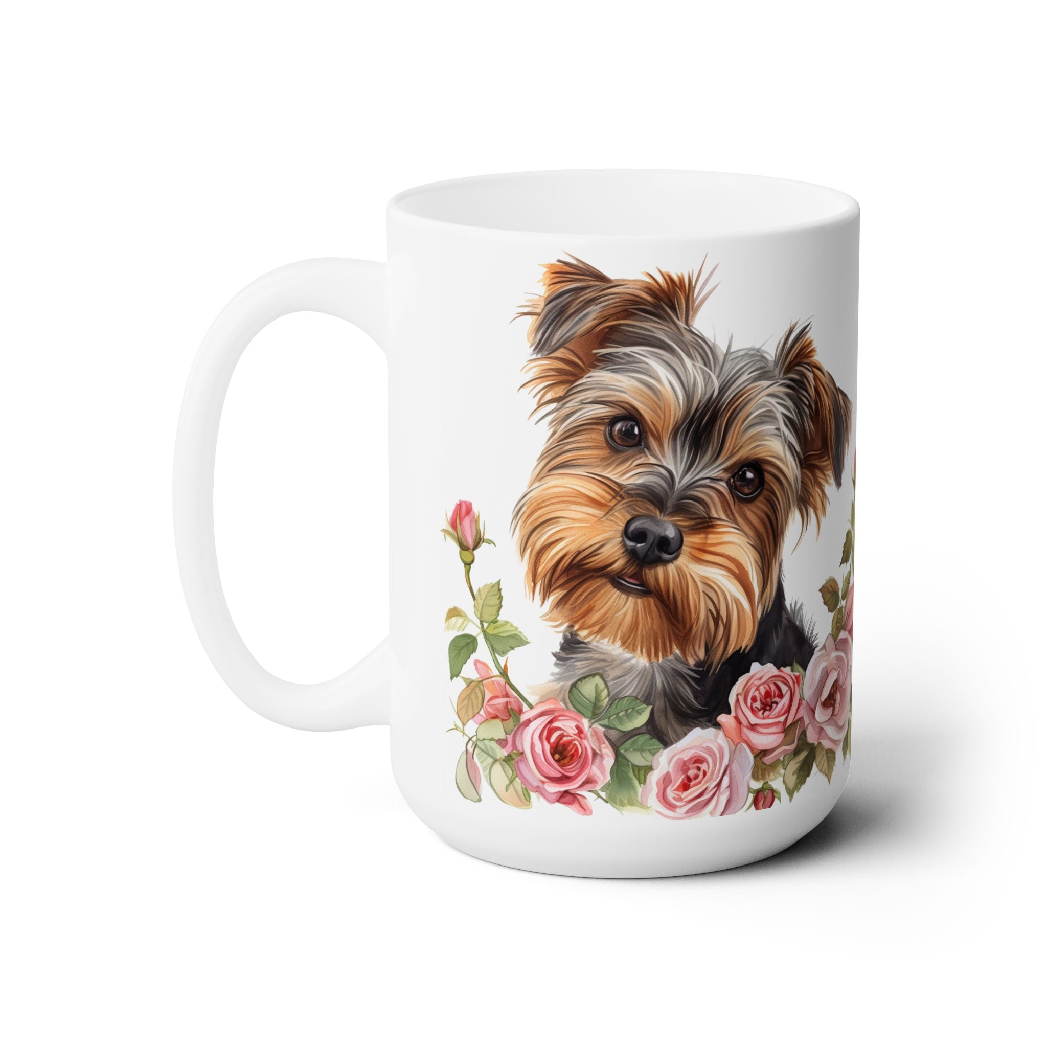 Yorkie Love Mug - Adorable Yorkshire Terrier Design with Floral Charm