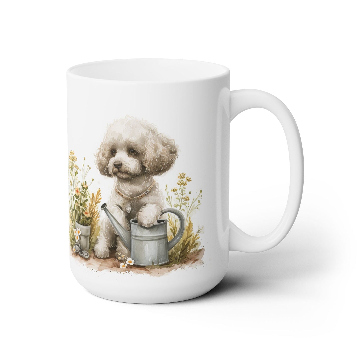 Poodle Gardener Mug - Whimsical Dog Lover Coffee Cup Gift