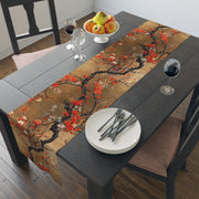 Golden Plum Blossom Table Runner | Red, Gold, and Black Design (72" or 90")