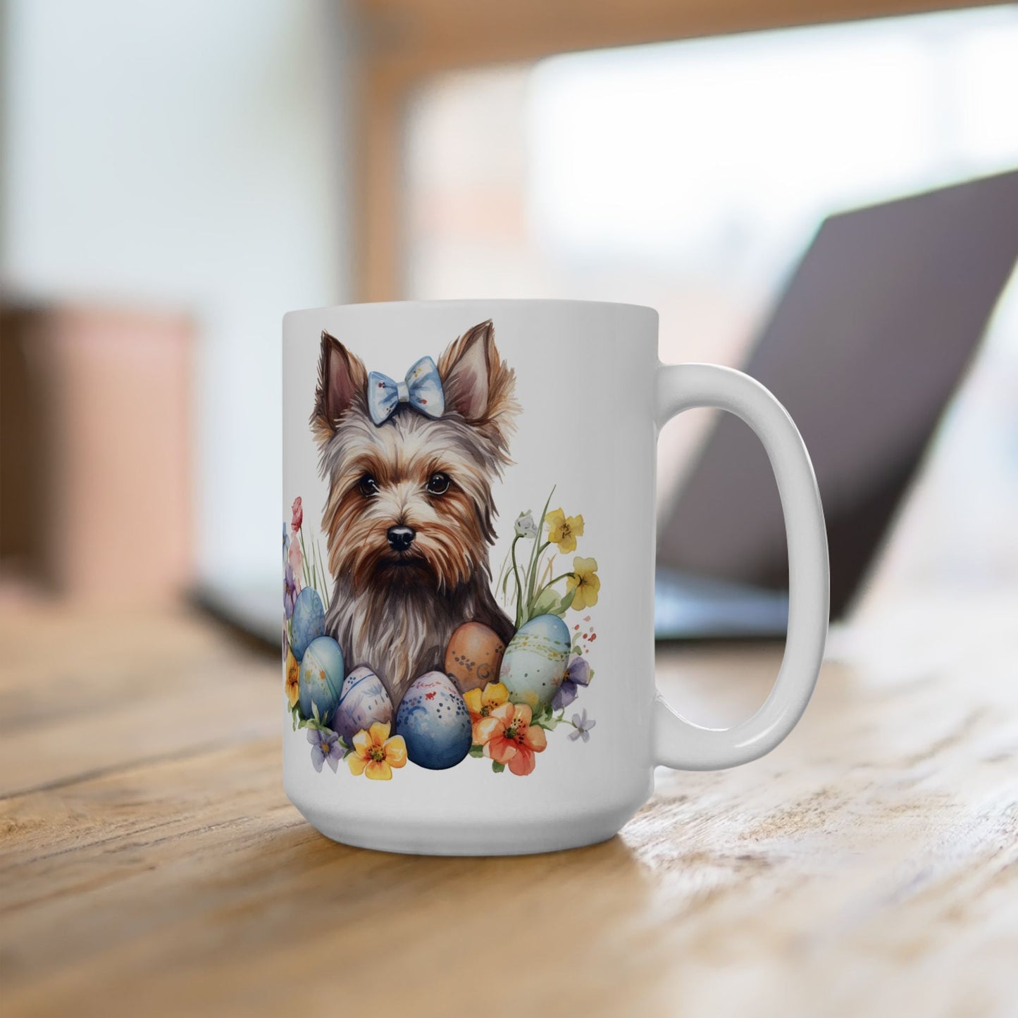 Yorkshire Terrier Easter Coffee Cup – Yorkie Lover Gift with Spring Charm