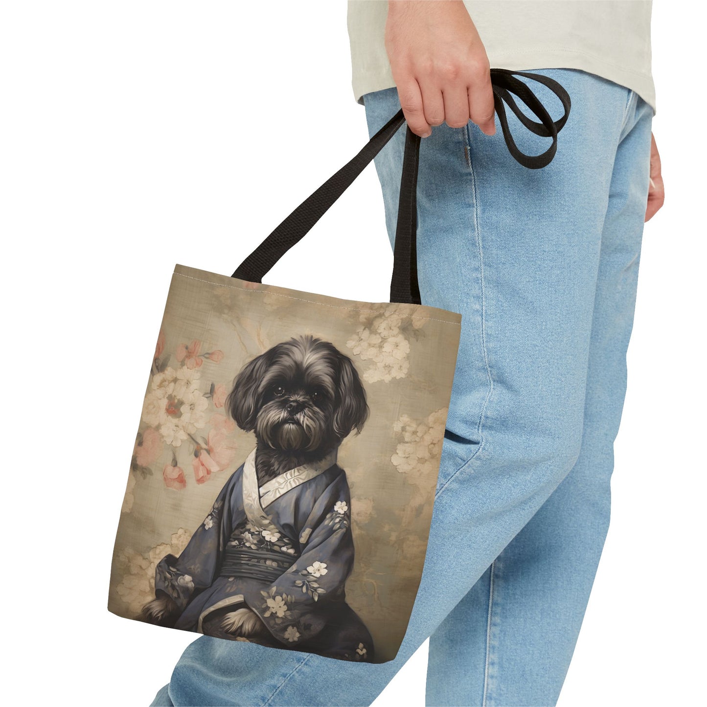 Shih Tzu Kimono Blossom Canvas Tote, Pet Lover Eco Gift Bag