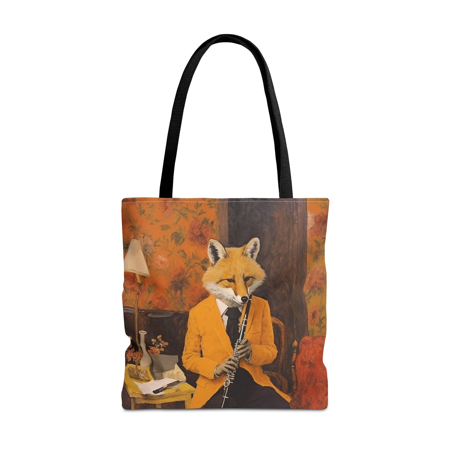 Fox Musician Canvas Tote Bag, Artistic Eco-Friendly Shopping Bag