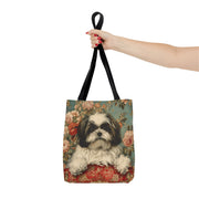 Shih Tzu Floral Elegance Tote Bag, Eco-Friendly Canvas Gift for Dog Lovers