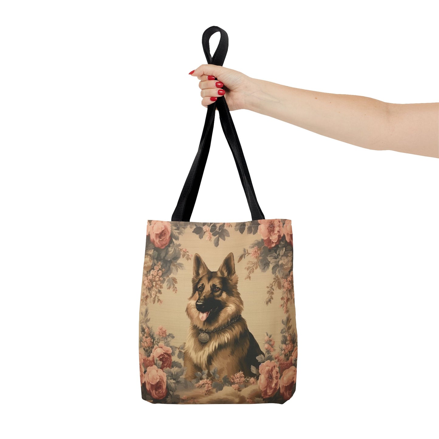 Elegant German Shepherd Floral Tote Bag, Eco-Friendly Canvas Gift