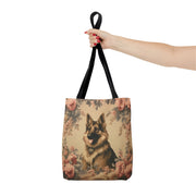 Elegant German Shepherd Floral Tote Bag, Eco-Friendly Canvas Gift