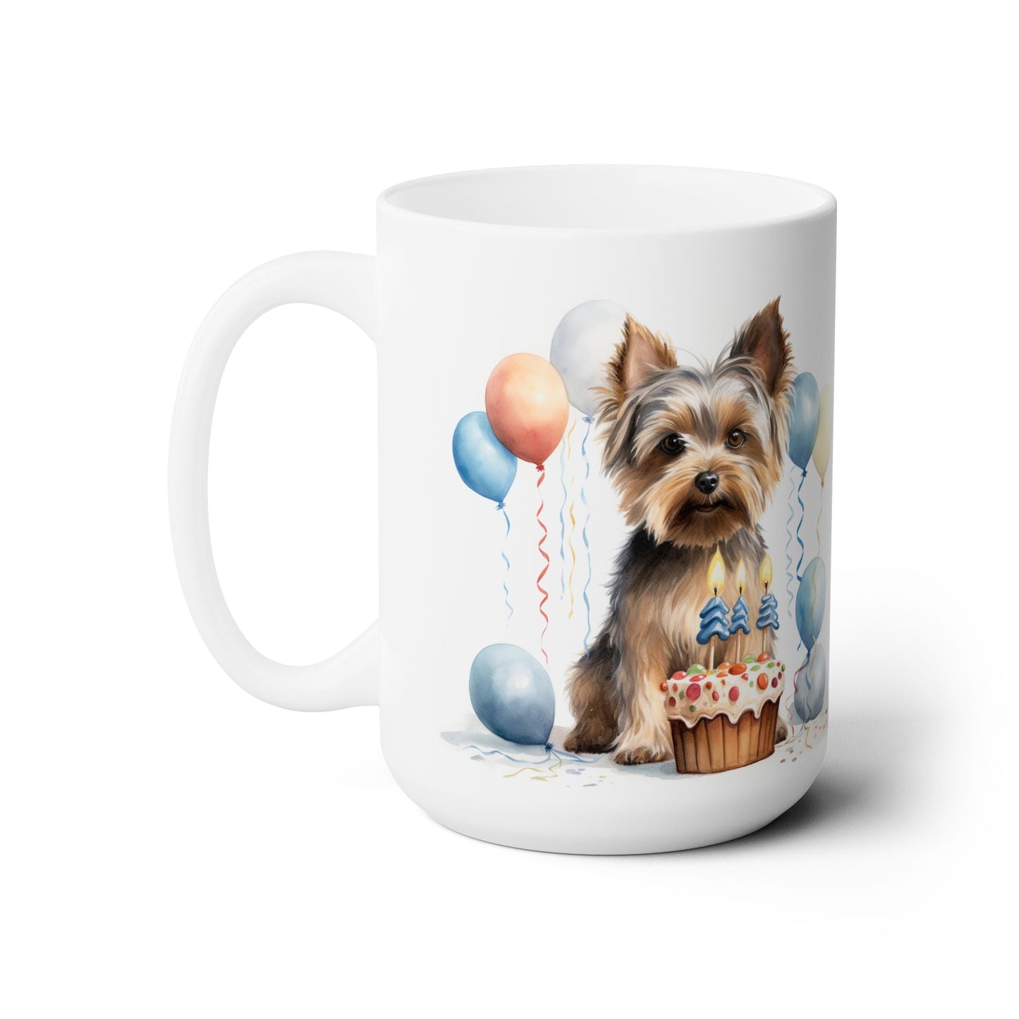 Yorkie Birthday Mug with Balloons and Cake – Perfect Yorkie Mom Gift