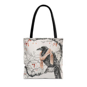 Winter Raven Art Tote Bag with Festive Scarf, Reusable Canvas Bag