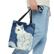 Moonlit Floral Cat Tote Bag, Elegant Canvas for Nature Lovers