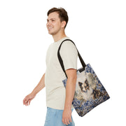 Shetland Sheepdog Floral Tote Bag, Blue Vintage Market Bag for Dog Lovers