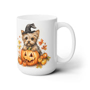 Yorkie Halloween Mug with Witch Hat and Pumpkin Design