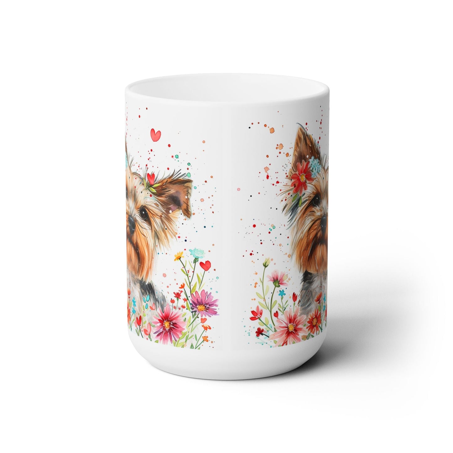 Yorkie Lover's Floral Coffee Mug - Yorkshire Terrier Artwork Gift