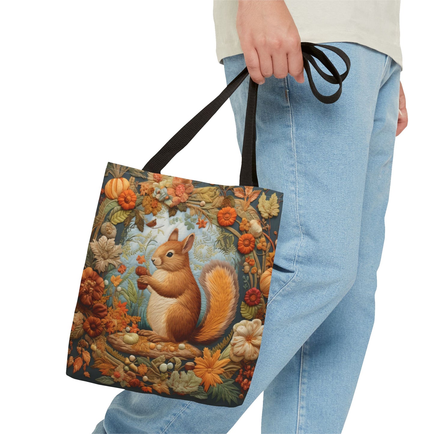 Autumn Woodland Squirrel Canvas Tote Bag – Eco-Friendly Fall Design