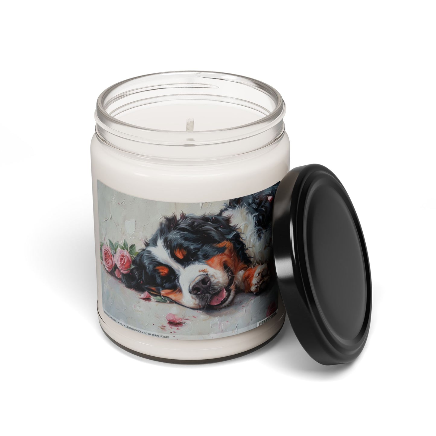 Bernese Mountain Dog Candle – Cozy Soy Pet Lover Gift with Floral Art