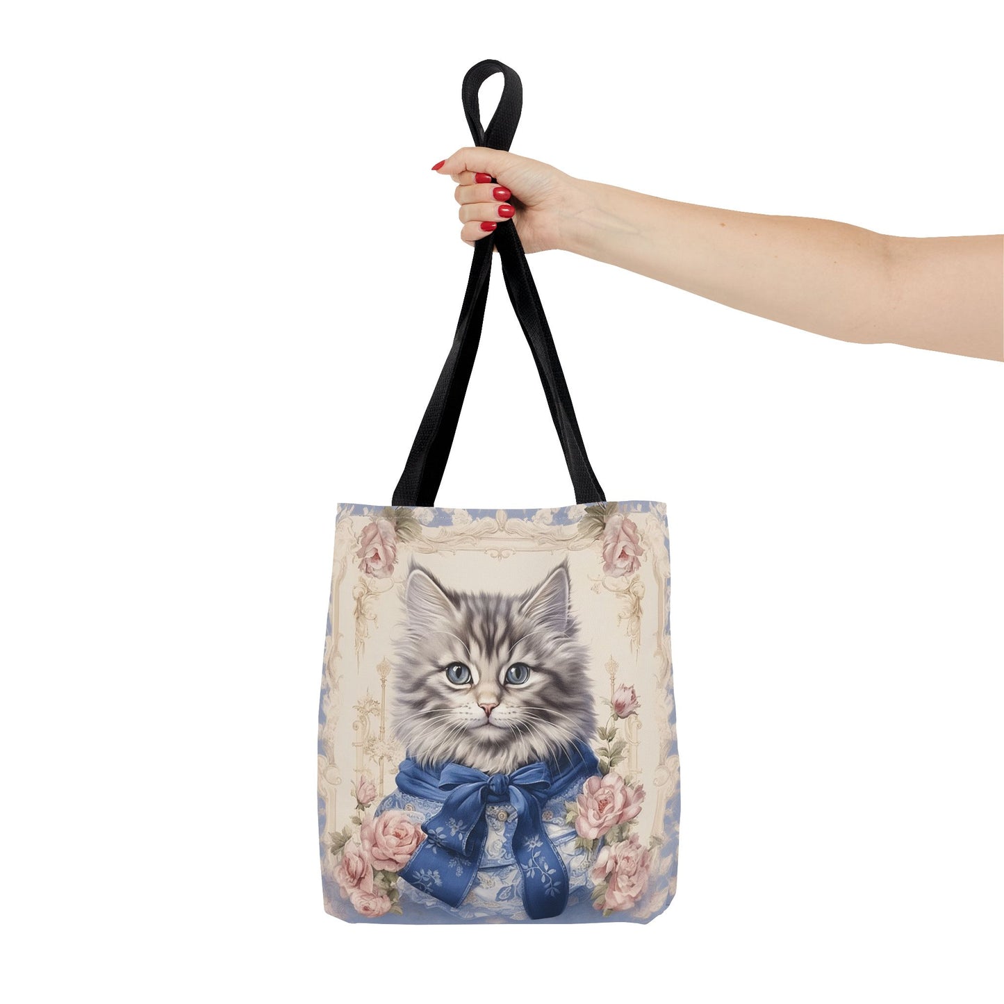 Charming Tabby Cat Tote Bag, Floral Vintage Design for Cat Lovers