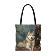 Siberian Husky Elegance Tote Bag, Vintage Floral Shopping Canvas