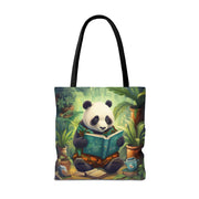 Whimsical Panda Reading Tote Bag, Eco-Friendly Shopper for Book Lovers