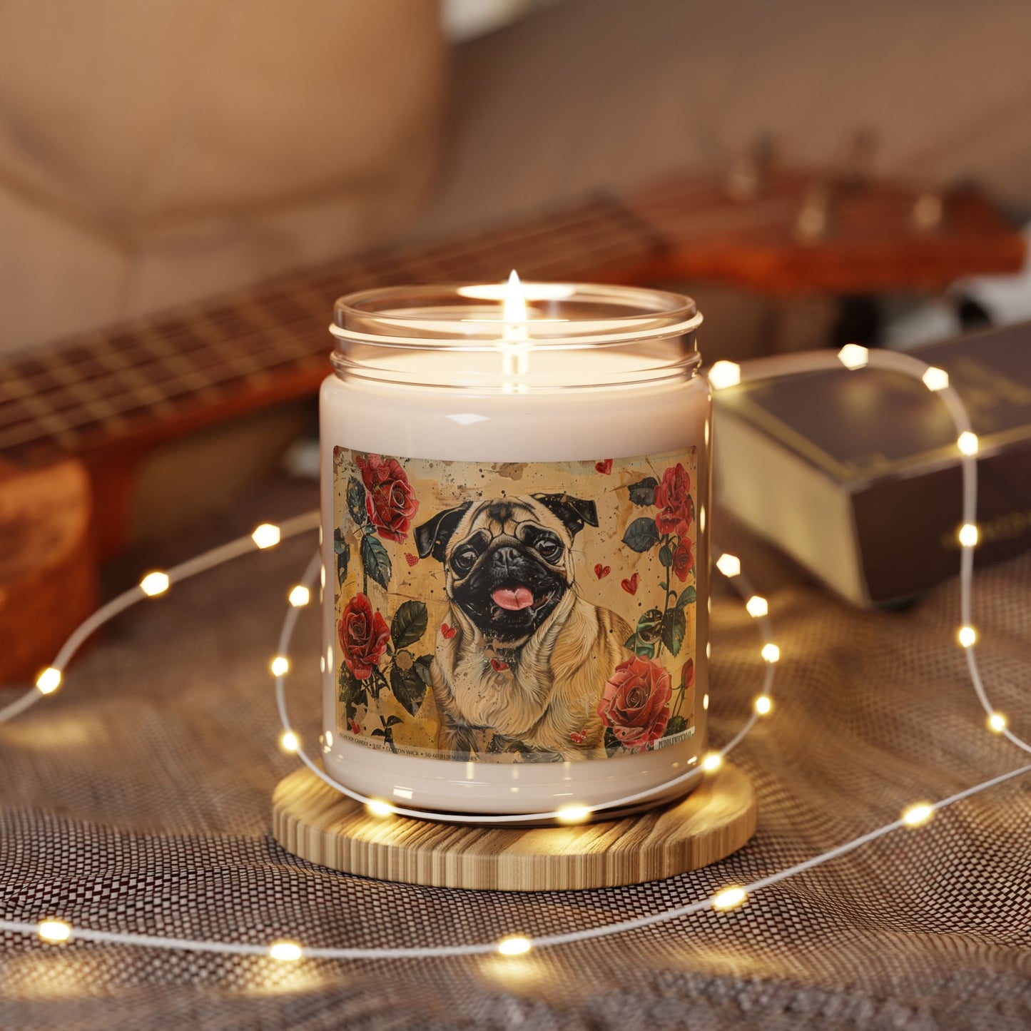 Pug Lovers Vintage Rose Candle, Dog-Themed Soy Candle Gift