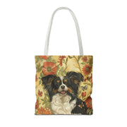 Papillon Dog Floral Canvas Tote Bag, Cute and Eco-Friendly Gift