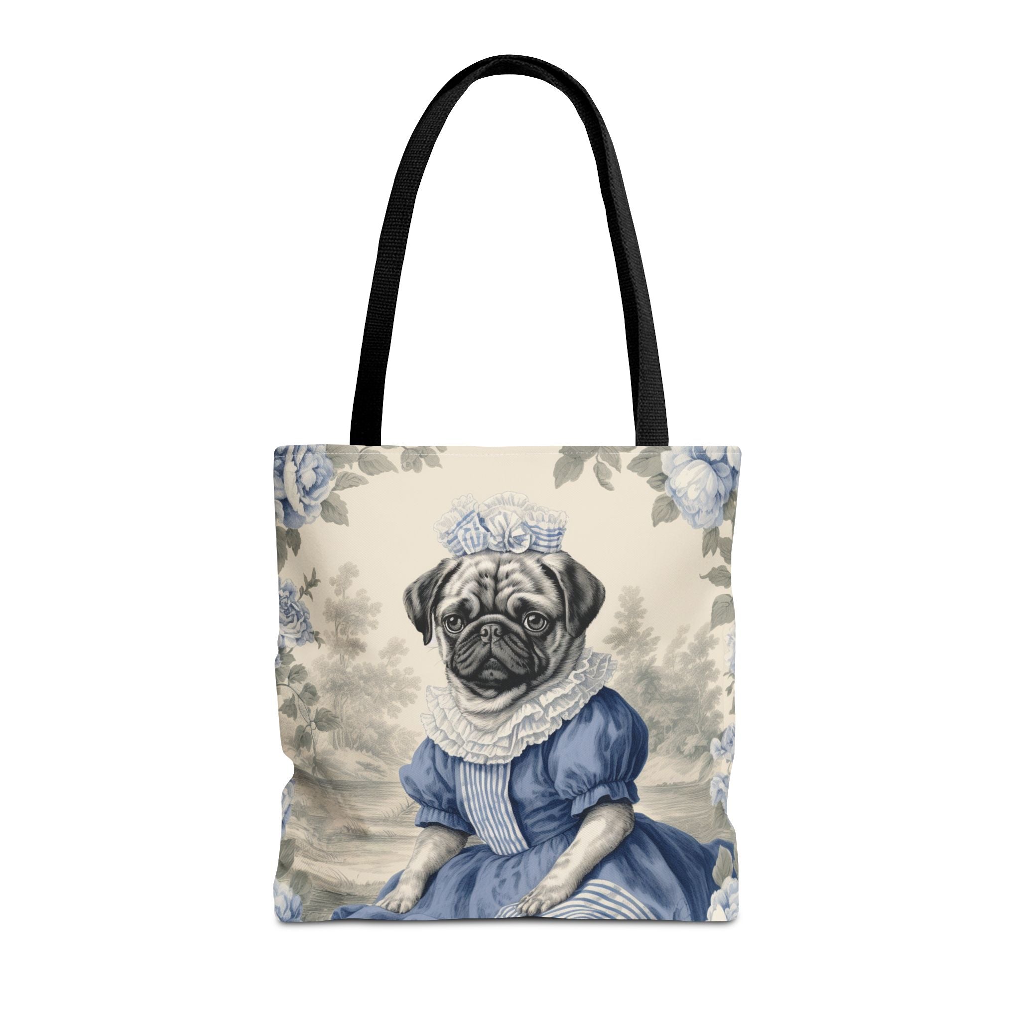 Elegant Blue Pug Canvas Tote Bag for Dog Lovers – Artistic Style