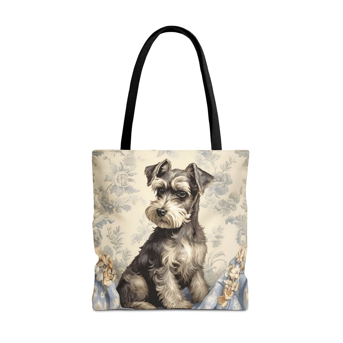 Elegant Miniature Schnauzer Floral Canvas Tote Bag, Perfect Dog Lover Gift