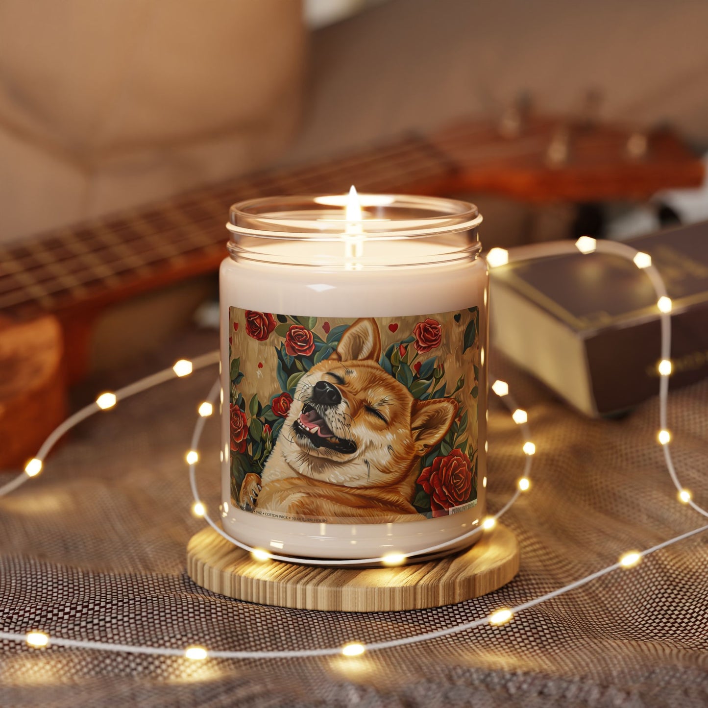 Shiba Inu Vintage Rose Candle – Dog Lover Gift, Pet Memorial Keepsake