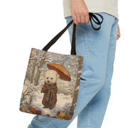 Winter Poodle Tote Bag with Snowy Forest Design