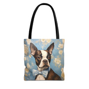 Sophisticated Boston Terrier Tote Bag with Floral Elegance