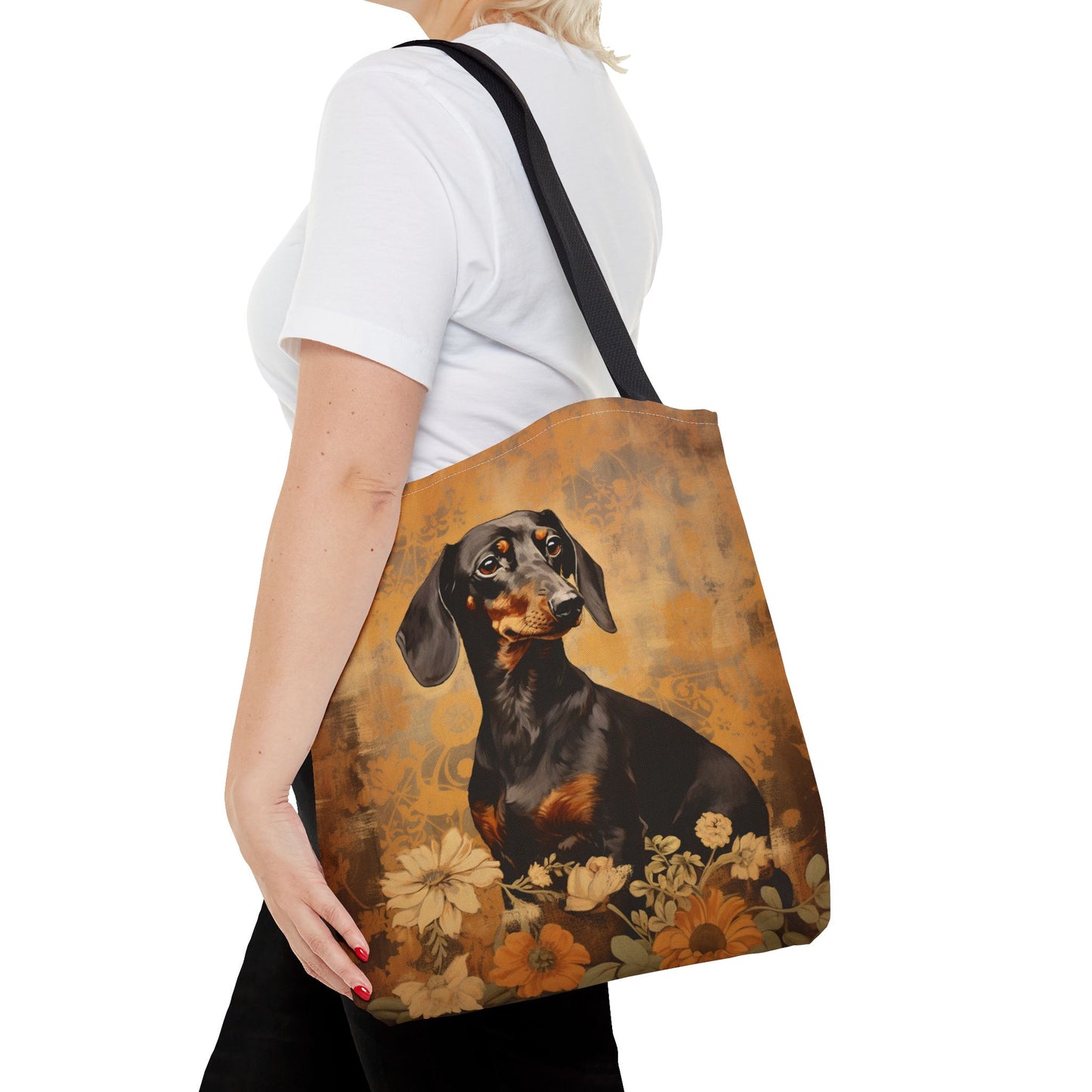 Elegant Dachshund Floral Tote Bag - Rustic Canvas for Dog Lovers