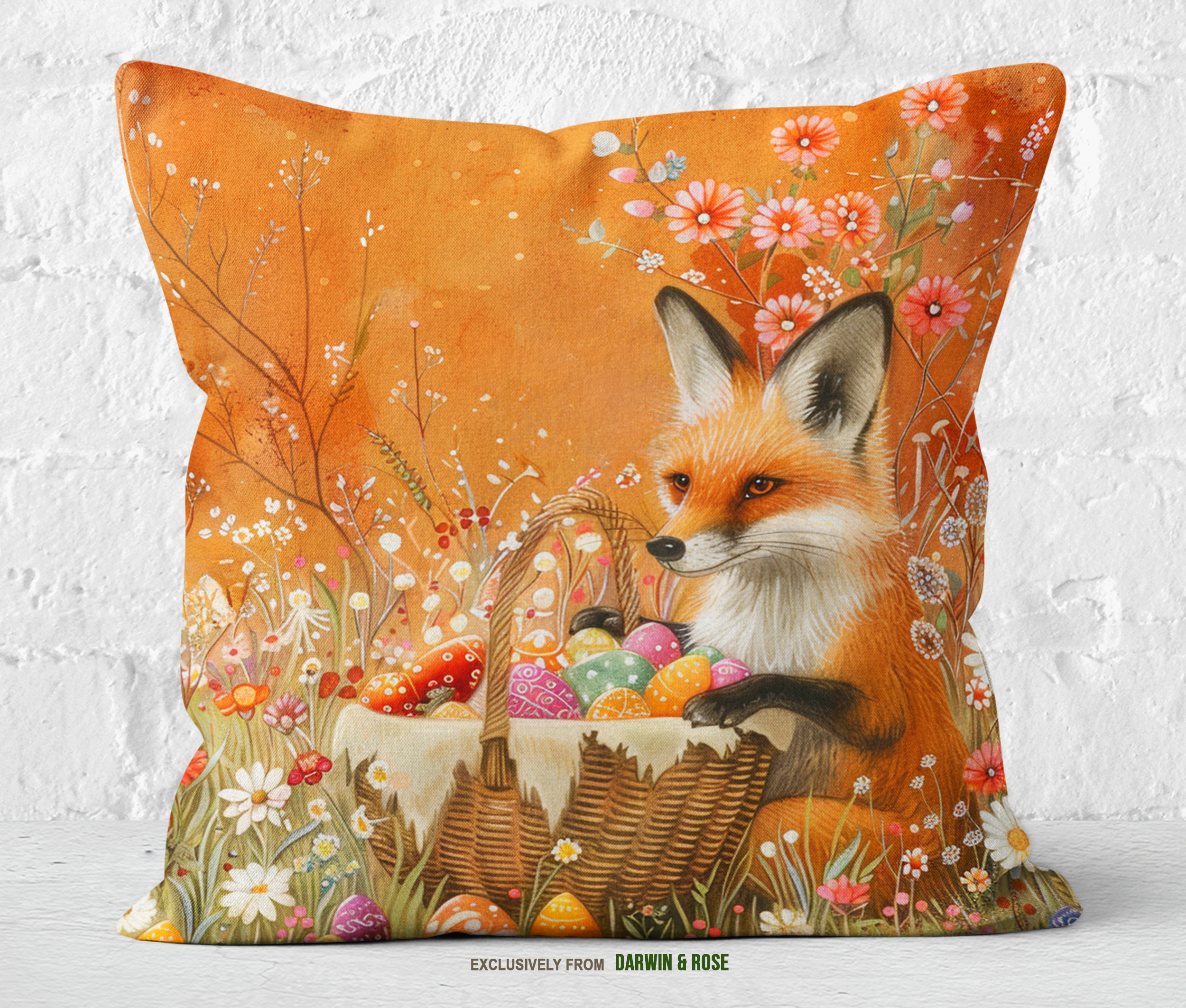 Fox-Inspired Easter Throw Pillow – Whimsical Spring Decor