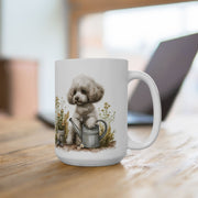 Poodle Gardener Mug - Whimsical Dog Lover Coffee Cup Gift