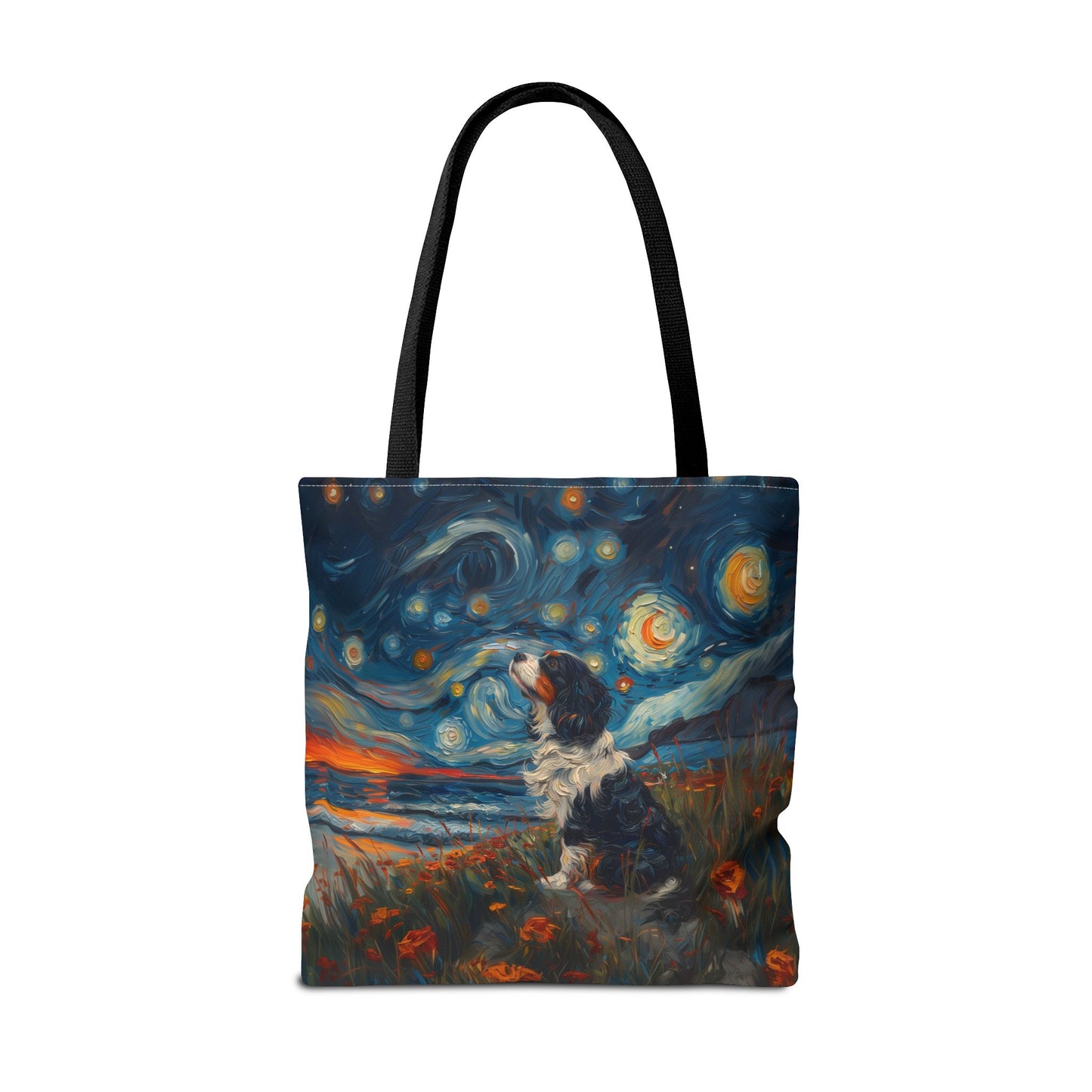 Starry Cavalier Tote Bag, Van Gogh Inspired Eco-Friendly Dog Lover Gift