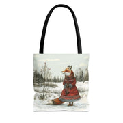 Winter Fox Walk Eco-Friendly Tote Bag, Artistic & Seasonal Design