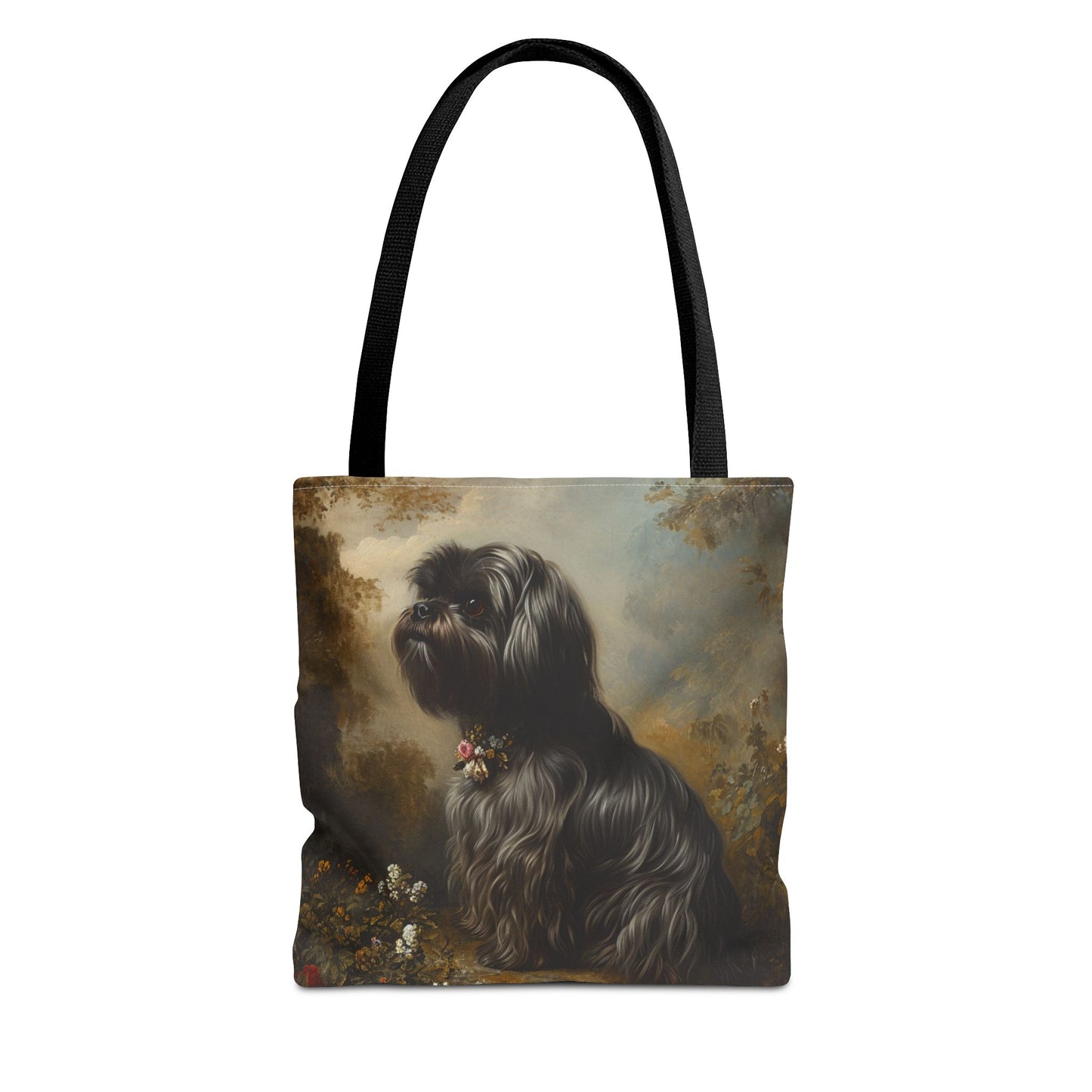 Elegant Shih Tzu Portrait Tote Bag, Vintage Floral Canvas for Dog Lovers