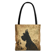 Scottish Terrier Vintage Floral Tote Bag, Elegant Eco-Friendly Design