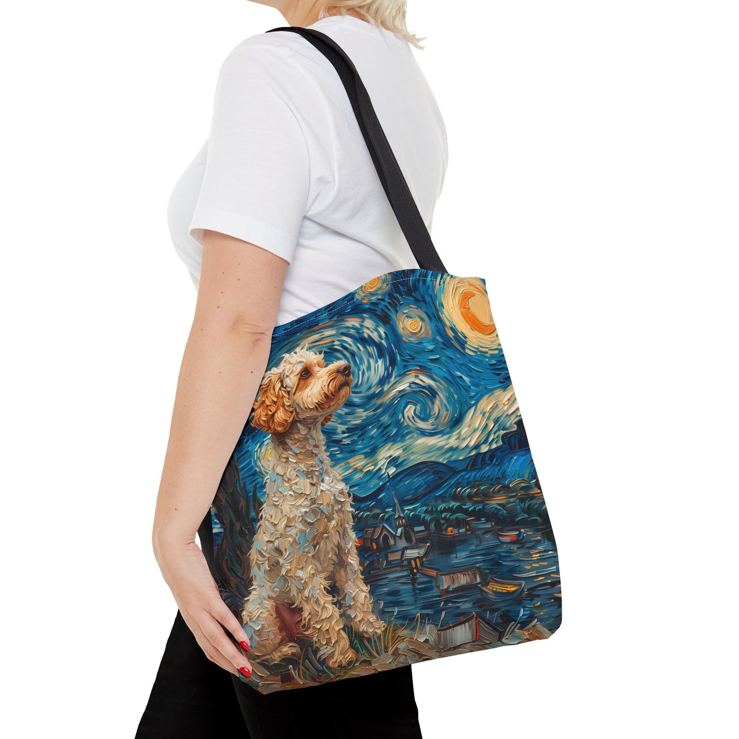 Starry Cockapoo Night Tote Bag, Artistic Eco-Friendly Shopping and Gift Bag