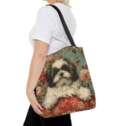 Shih Tzu Floral Elegance Tote Bag, Eco-Friendly Canvas Gift for Dog Lovers