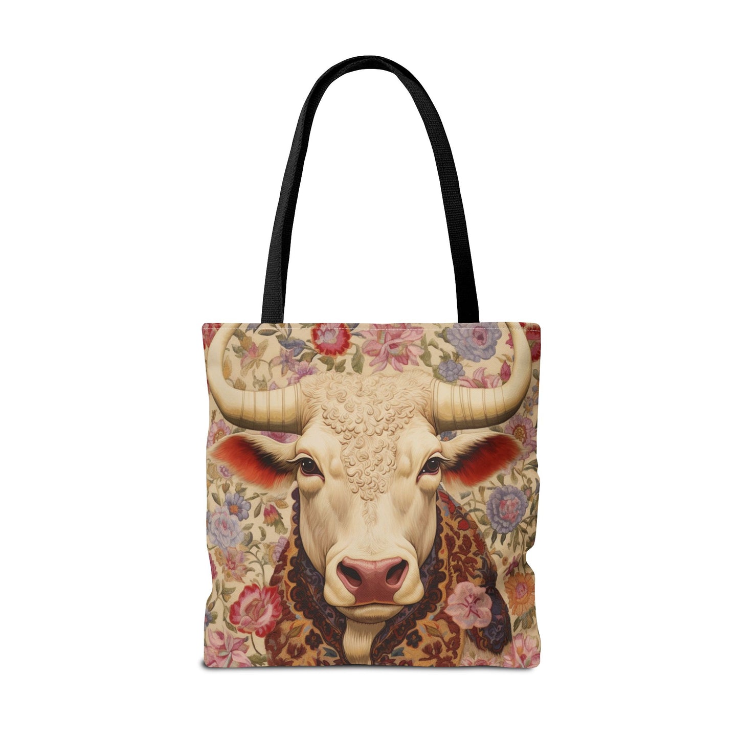 Floral Bull Art Tote Bag - Rustic Eco-Friendly Market Tote