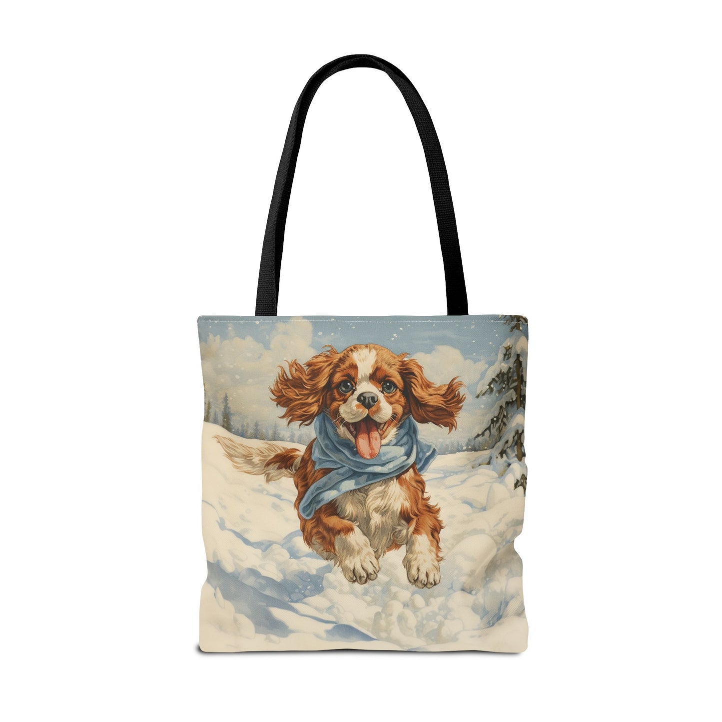 Winter Cavalier King Charles Spaniel Tote Bag, Snowy Dog Lover Canvas Gift