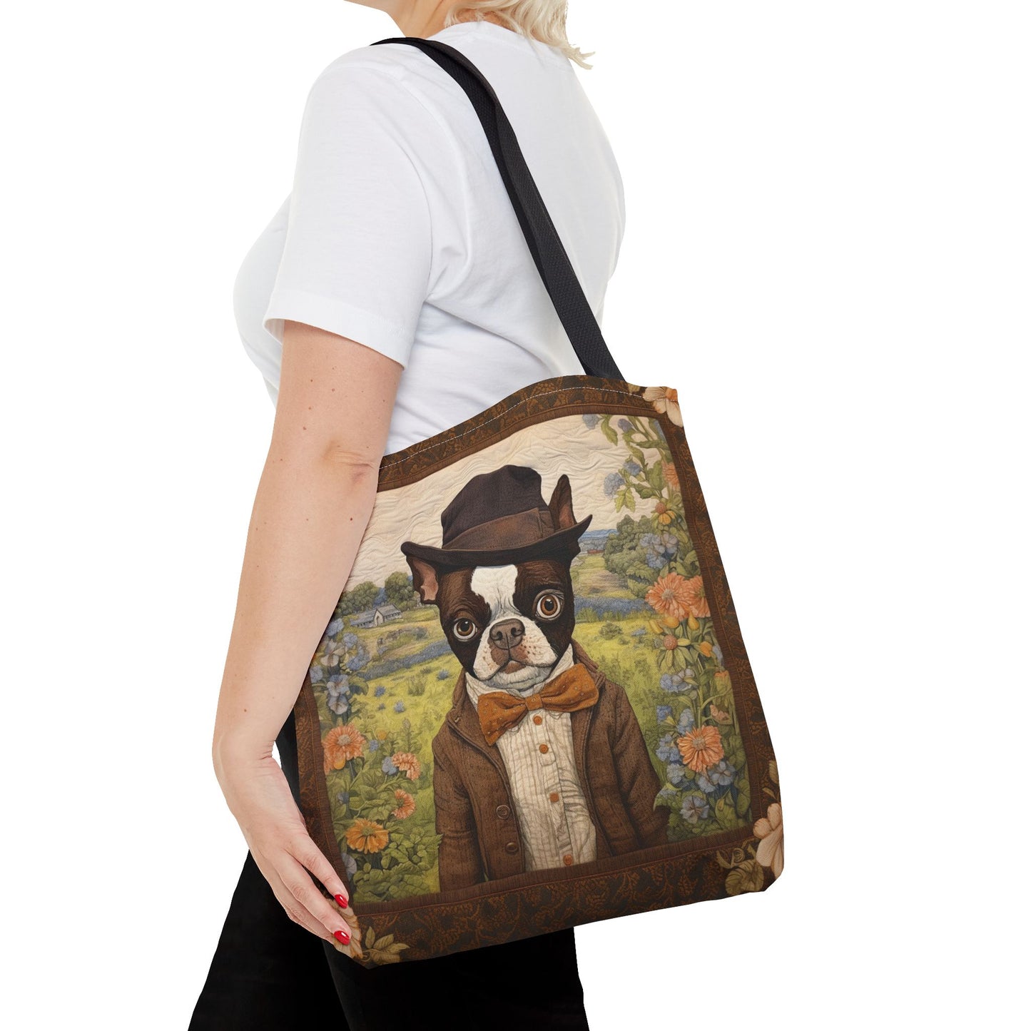 Dapper Boston Terrier Tote Bag, Rustic Countryside Eco-Friendly Gift