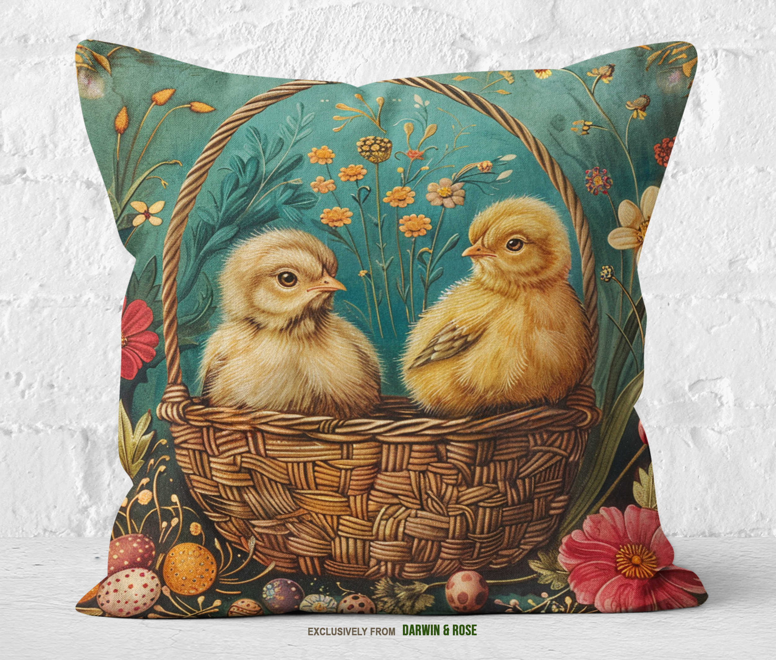 Easter Chicks in Bloom Throw Pillow – Farmhouse Spring Décor
