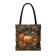 Elegant Vintage Pumpkin Halloween Tote Bag, Eco-Friendly Canvas Market Bag