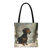 Dachshund Snowy Winter Scene Canvas Tote Bag for Dog Lovers