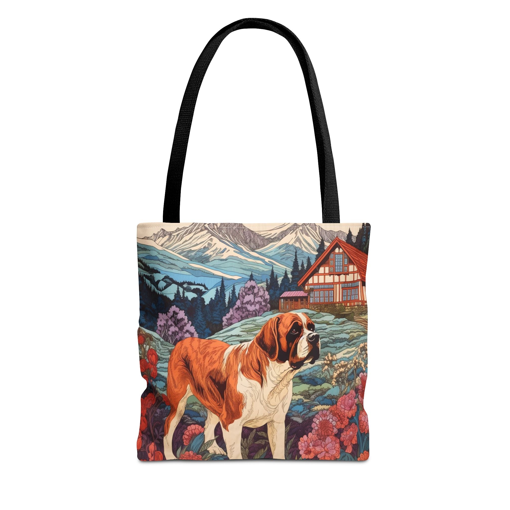 St. Bernard Swiss Alps Tote Bag, Scenic Chalet Dog Lover Gift