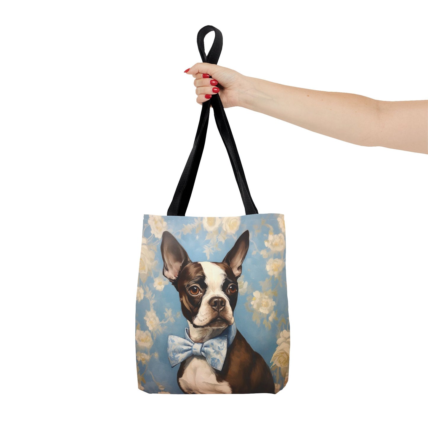 Sophisticated Boston Terrier Tote Bag with Floral Elegance